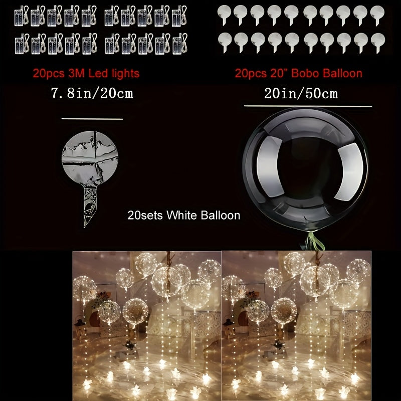 TEMU 40 Packs ( 20pcs Balloon +20pcs Led Lights ) Glowing Led Bubble Balloon Set Led Bubbles, Battery Operated By 2*aa Batteries And Helium Not