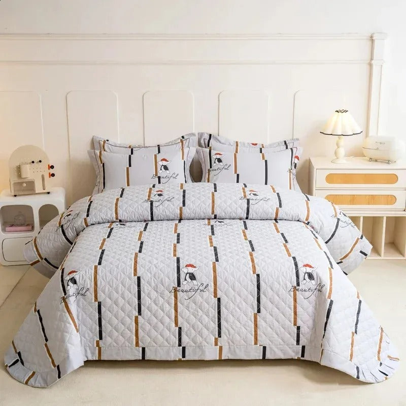 Solid Embroidered Bedspread Quilt Set 3pcs Quilted Bedding Cotton Quilts Bed Covers Pillowcase Blanket King Queen Size Coverlets 252033 TZAA2