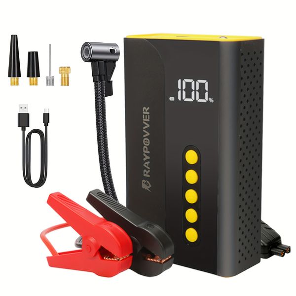 10400mah Jump Starter With Air Compressor 2000A 12V Battery With 150PSI Digital Tire Inflator Up To 1.98gal Gas 1.32gal Diesel Engines