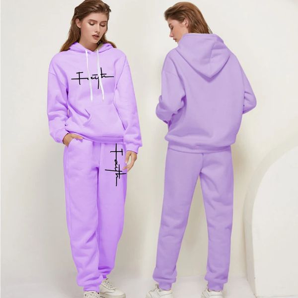 Womens Tracksuit Fashion Printed Hooded Sweatshirt Set for Slow Running Casual Commuting High Street Womens Pants Set Trendy Clothing 250117