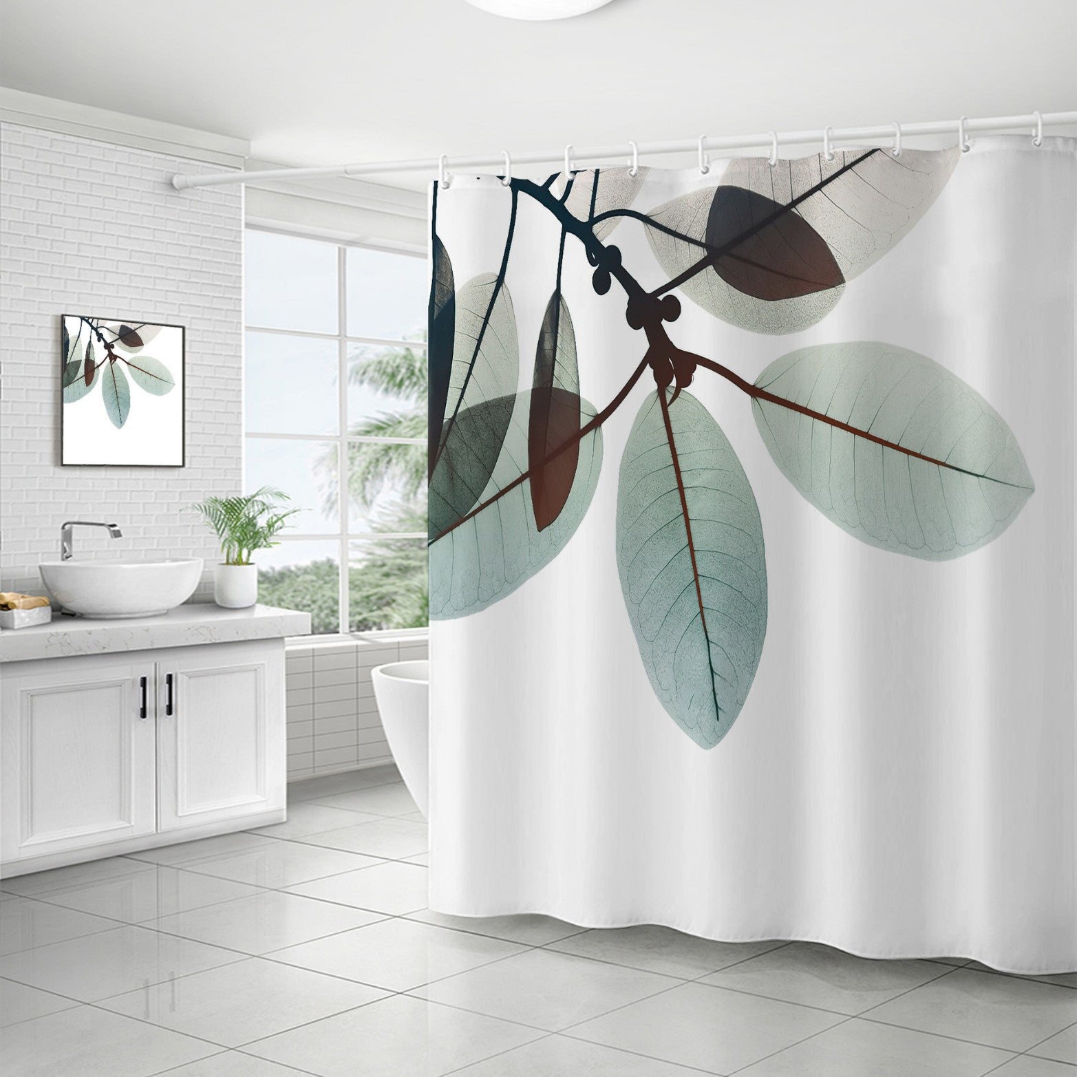 YL-37143 digital shower curtain cross-border plant flower waterproof polyester bathroom four-piece set dry and wet separation moisture-proof