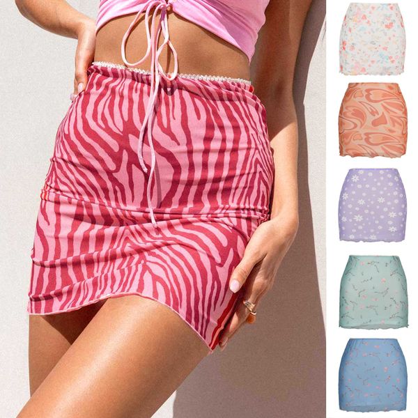 Women Hip-hugging Skirt Spring Summer Vintage Printed Chiffon Skirt High Waist Double-layer Slim Wrap Hip Skirt WoMens Career Skirts 241023