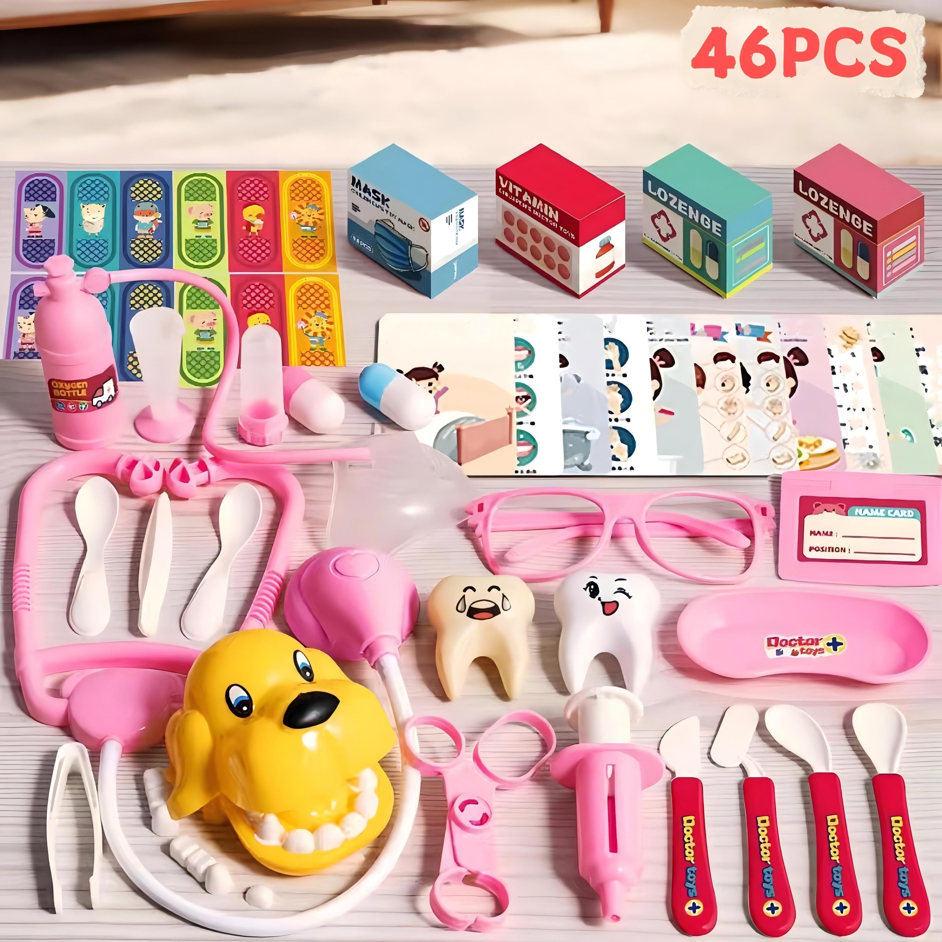TEMU 46pcs Pretend Play Toys, Toy Set, Girls' Simulation Stethoscope, Injection, Dental Pretend Play Toys, As Halloween, Chrismas Gift ( Parts Are