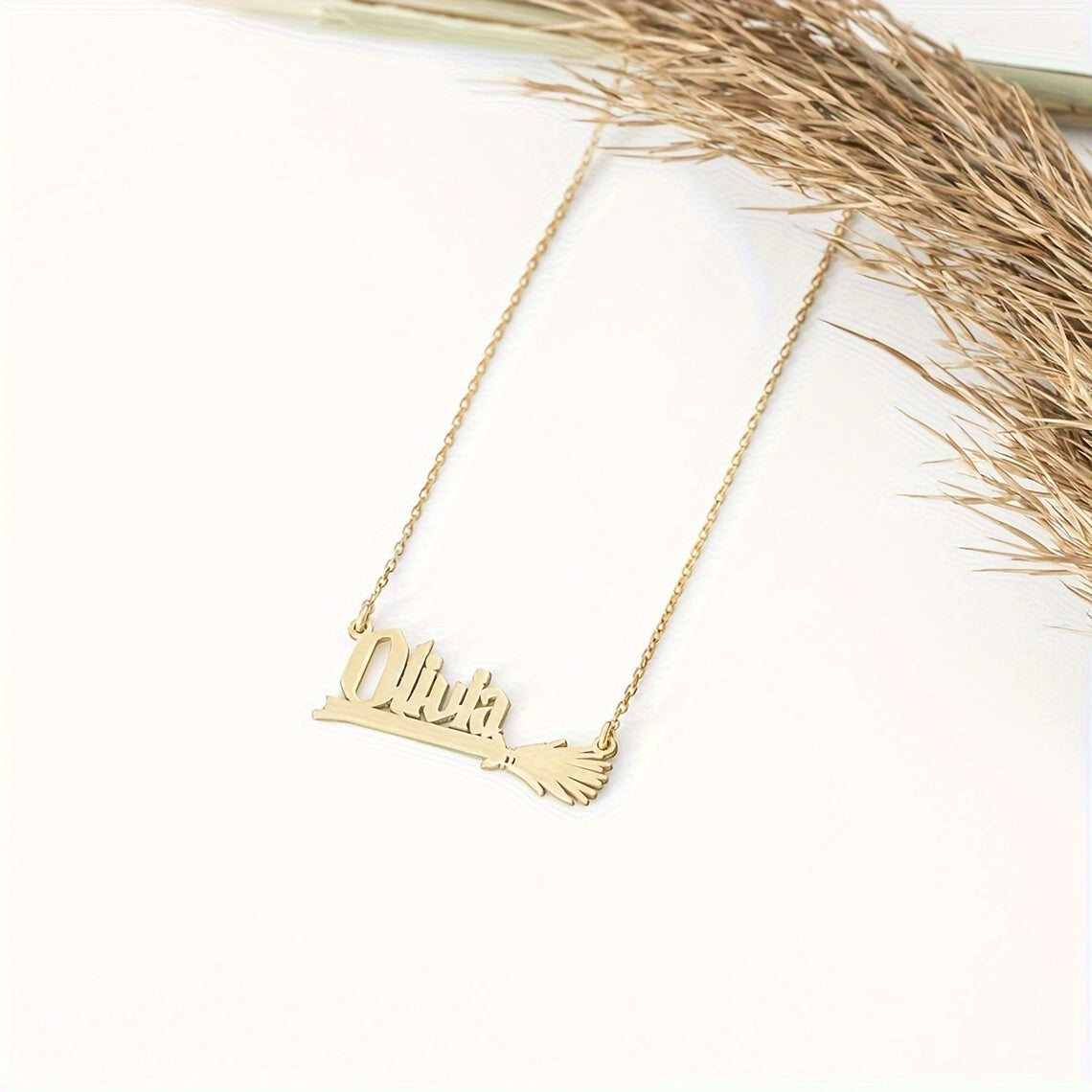 TEMU Name Necklace, Potter Magic Broomstick Necklace, Halloween Name Necklace, Jewelry, Birthday Gift