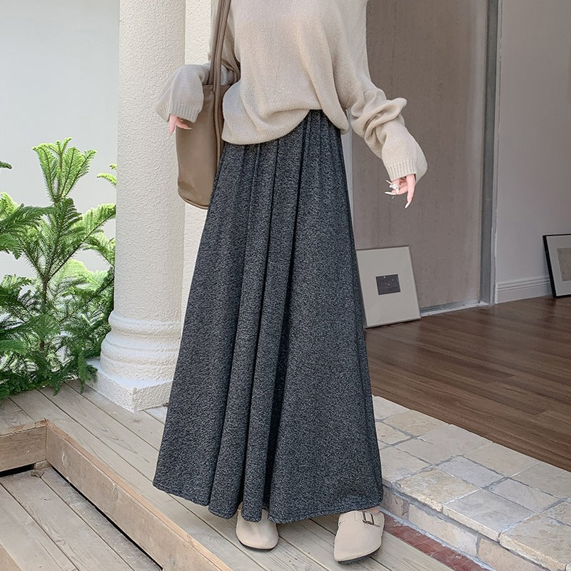 lazy wind high waist skirt womens autumn models are thin and versatile elastic waist ashaped long skirt big swing skirt knitted skirt