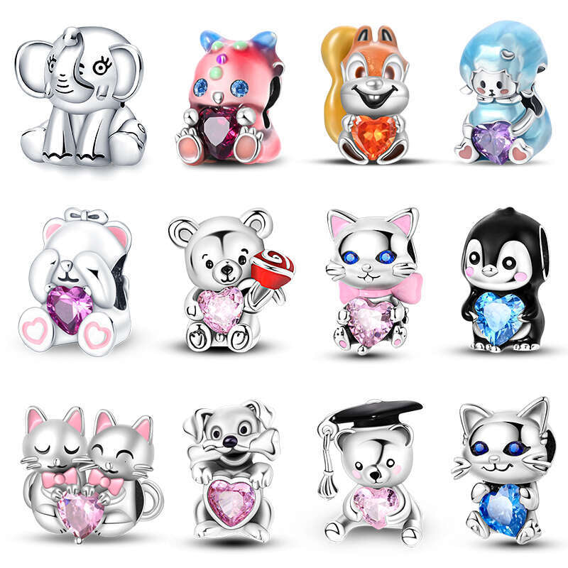 925 Sterling Silver Coffee Cat Rabbit Bear Penguin Charms Bead Fit Original Bracelets DIY Birthday Jewelry Gift