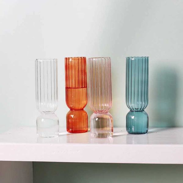 Vases Nordic Glass Vase Colored Transparent Flower Arrangement Container Plant Hydroponic Terrarium Home Living Room Flower Vase Decor