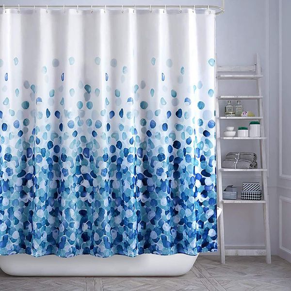 Shower Curtains Blue Flower Petals Bathroom Curtains Blue Rose Leaves Toilet Polyester Waterproof Fabric Partition CurtainHooks Bath Home De