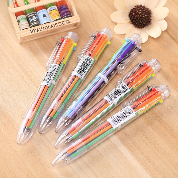 Ballpoint Pens 50 pcs wholesale Ballpoint Pens Creative Stationery transparent 6 Color pressing Color Ball Pen Oil Pen Stationery 230629