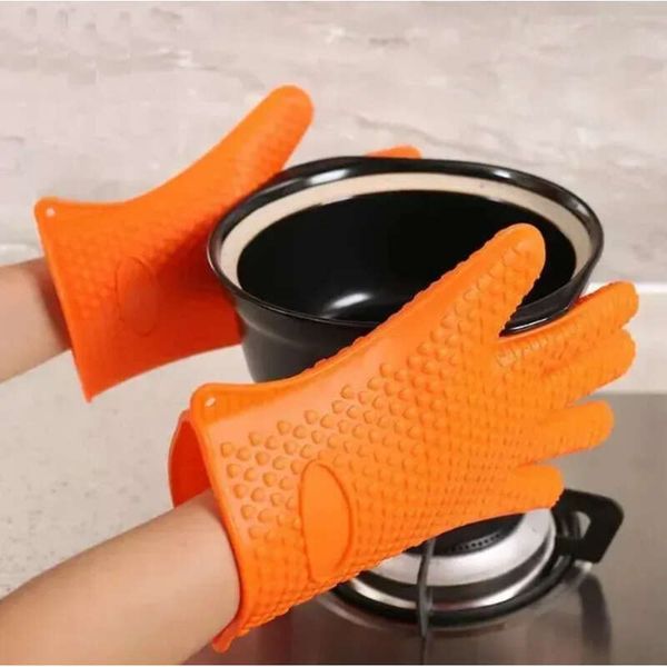 Microwave Kitchen Oven Baking Thermal Insulation Anti Slip Silicone Five-Finger Heat Resistant Safe Non-Toxic Gloves 1207