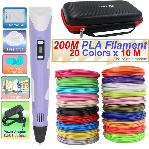 Christmas Creative Gift Childrens 3D Printing Pen Set With LCD Screen Power Adapter PLA Filament Suitcase Kids Birthday DIY Toy 250116