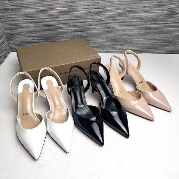 Designer Heels Shoes Slingbacks Pumps 2024 New Women Shoes Sandal Stiletto Heels 8cm Sandals Red Patent Leather Pointed Luxury Office Weddin