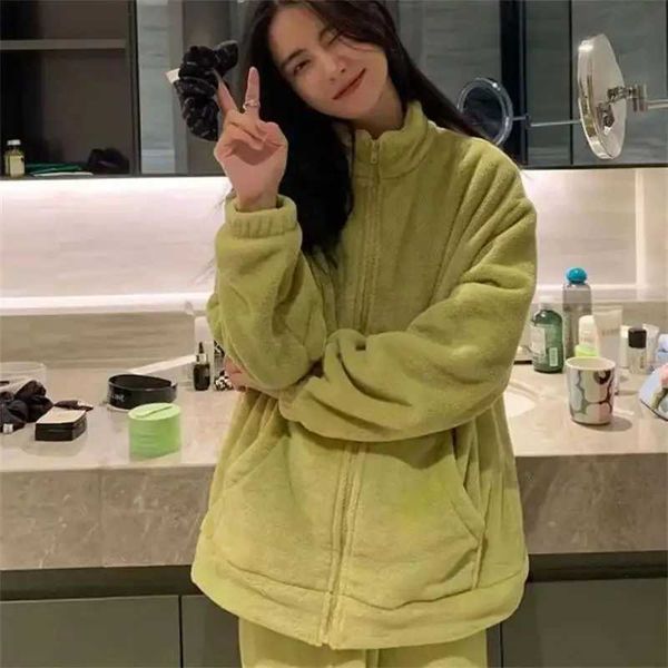 High Quality Autumn Winter Zipper Pajamas Set Wen Loungewear Warm Thickening Sleepwear He Wear Suit Lady Flannel P Lounge Pyjama Sets T24110