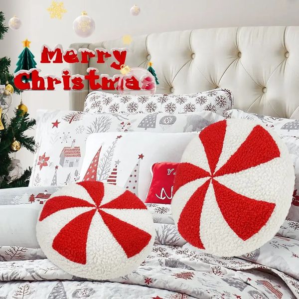 3D Christmas Candy Pillow Handmade Cartoon Xmas Throw Exquisite Sofa Couch Cushions Home Living Room Decor 241210