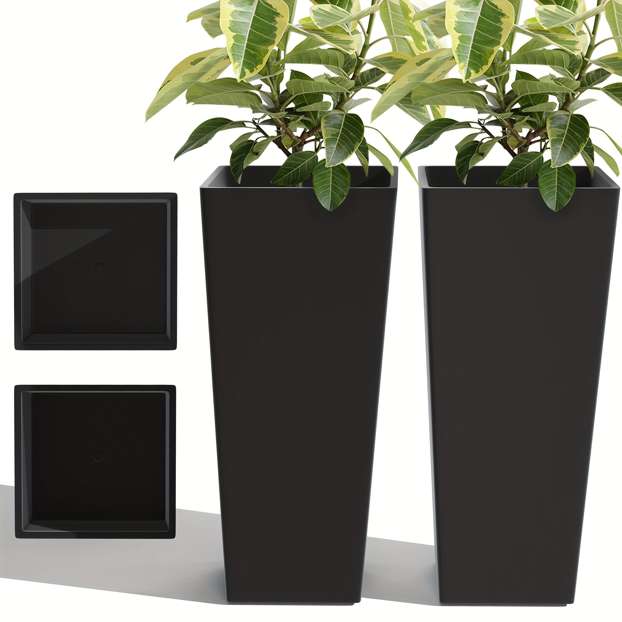 TEMU 2-pack 24" Tall Large Tapered Flower Pots With Drainage Holes And Trays, Planters For Indoor And Outdoor Use, Black Planters Ideal For Home