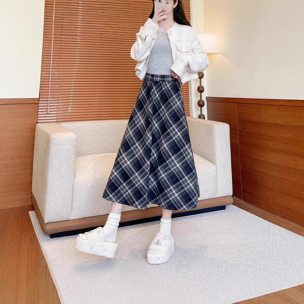 196 skirt women&#039;s autumn and winter new Maillard style mid-length skirt high waist slim big swing umbrella skirt retro large size long skirt
