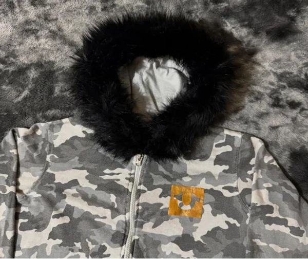 High Street American American Outdoor Camouflage Colar de pele de tamanho grande moletom com capuz Y2K Casual Diário Goth Sports Harm Zipper
