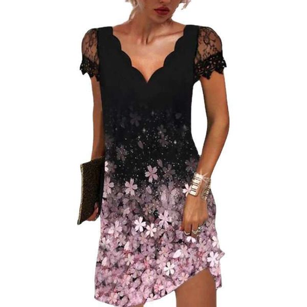 Vestido de Summer Femining Posicionsing Lace Vestido de Manga Curta 2024 Novas Moda Casual Trendy Clothing