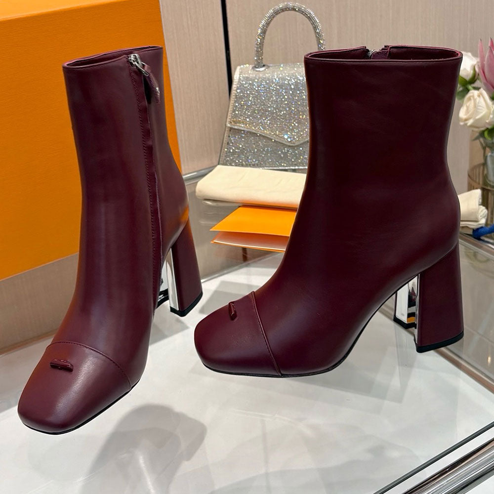 1AIFOJ Designer Swing Platform Ankle Boot woemsn boots NEW Bordeaux Red Signature Lambskin Swing Boots Leather outsole high block heel fashion autum