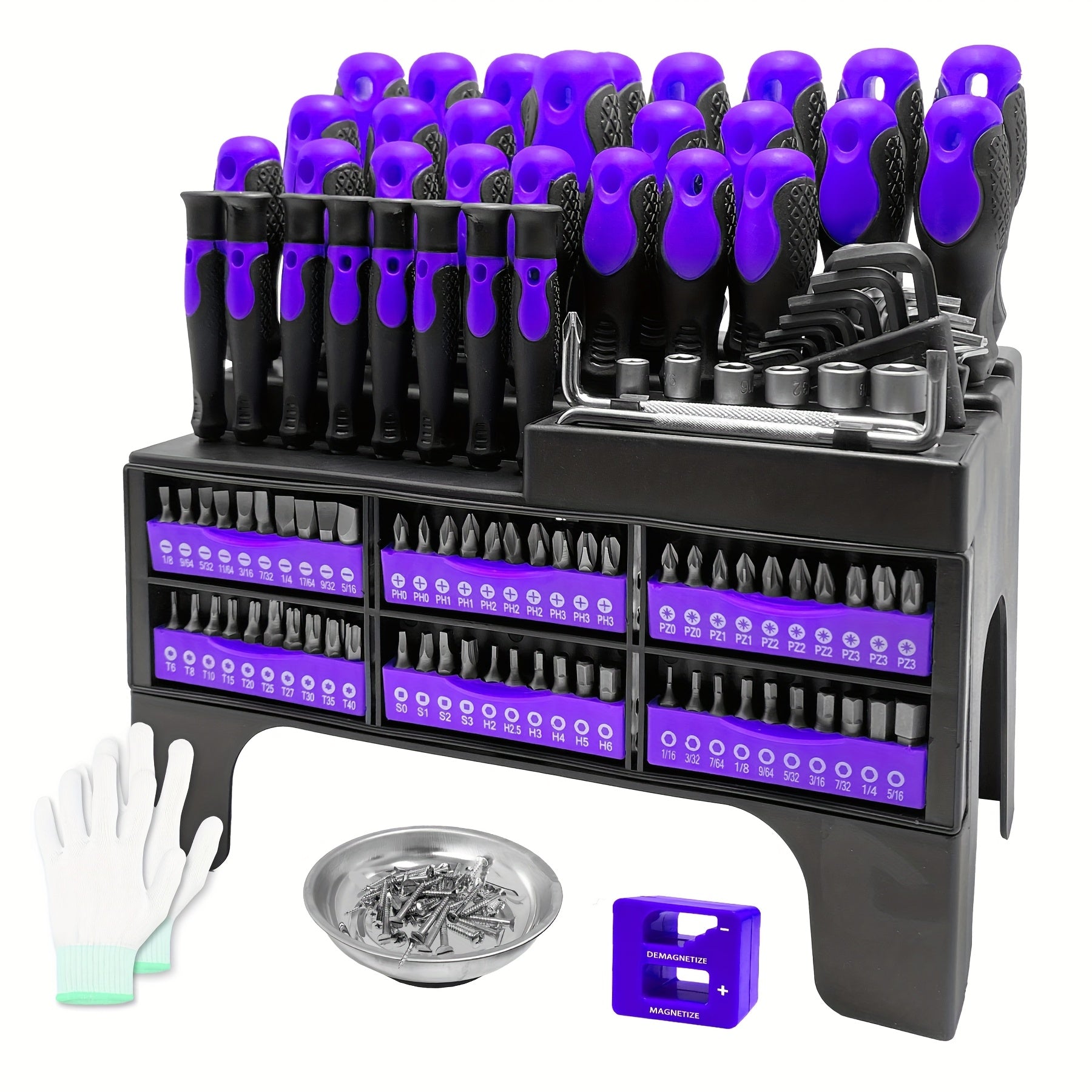 TEMU 118pcs Magnetic Screwdriver Set With Plastic Rack And Magnetic Tool Bowl, Chrome Vanadium Steel, For Electronics And Precision Work, Non-slip