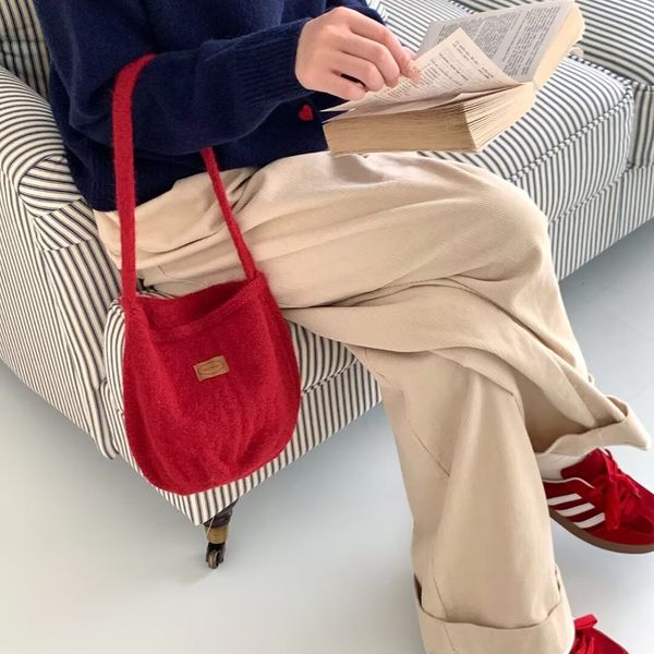 Korean soft suede navy blue bucket women&#039;s winter shoulder bag versatile handbag #25 5576d