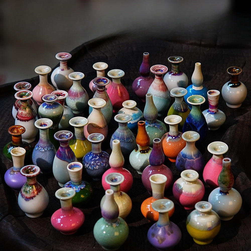 TEMU Handcrafted Jingdezhen Ceramic Mini Vase - Unique Solid Color & Patterned Decorative Vases, No Electricity Needed, Holiday Gift For Home Decor,