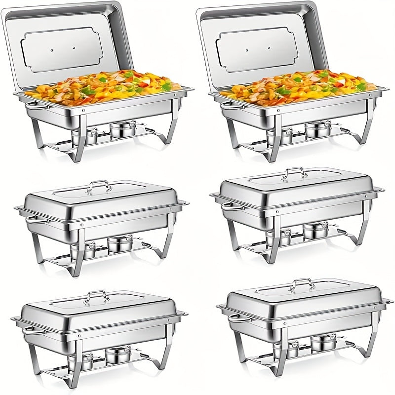 TEMU 2-4- 8qt Full Size Chafing Dish Buffet Set, Stainless Steel Food Warmer Kit With Lids, Food Pans, Water Pan And Fuel Holders For Restaurant