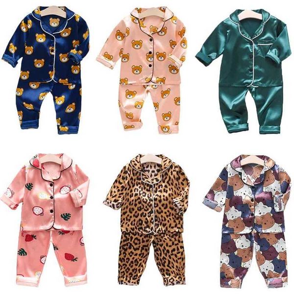 Toddler Girls Silk Satin Pajamas Sets Kids Boys Pyjamas Baby Sleepwear Suit Girl Casual Home Wear Clothes Boy LoungewearXJ250109