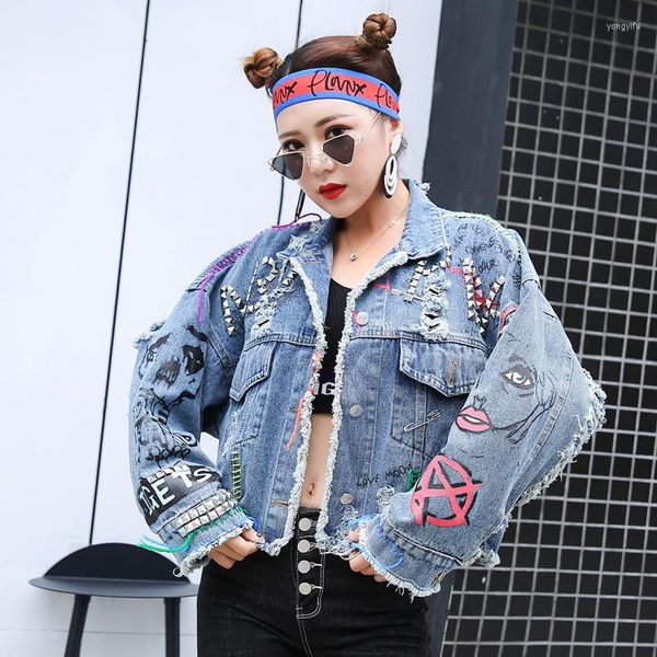Women&#039;s Jackets Womens Jackets Denim Jacket Coat 2023 Spring Jean Women Coats Female Graffiti Rivet Girl Outerwear Blue Y263