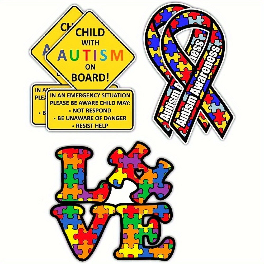 TEMU 5pcs Awareness Car Sticker Set For - Vinyl Decals With Puzzle Piece & "love" Design, Emergency Alert Responder Alerts For Vehicles