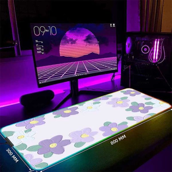 Mouse Pads Wrist Rests Painting Large RGB Mouse Pad Gaming Mousepad LED Mouse Mat Gamer Mousepads PC Desk Pads RGB Keyboard Mats XXL 35.4x15