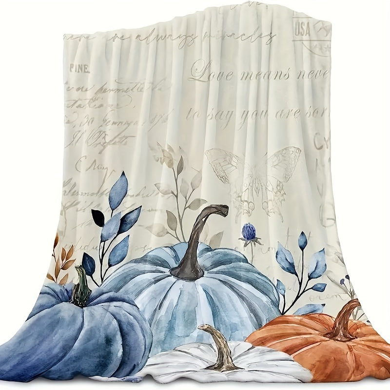 TEMU Autumn Pumpkin Throw Blanket - Contemporary Style, Printed Music Theme, Woven Polyester Throw, Soft Warm Cozy Blanket For Bed, Sofa, Chair, Dorm