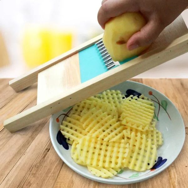 Fries Grid Stainless Potato Grid Steel Potato Kitchen Wooden Home Chip Shred Potato Vegetable French Gadget Cutter Grater Slicer 241223