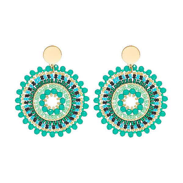 Boucles d'oreilles pendantes rondes et plates tressées en graines de verre pour femmes