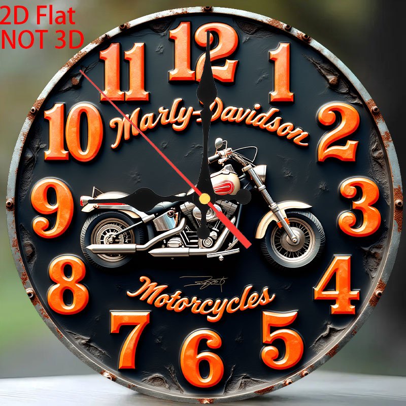 TEMU 2d Flat Printing, Vintage Silent Wall Decor, "- Motorcycle Wall Clock: For Biker Enthusiasts", 10-inch, Non-luminous, Wooden Quartz Design,
