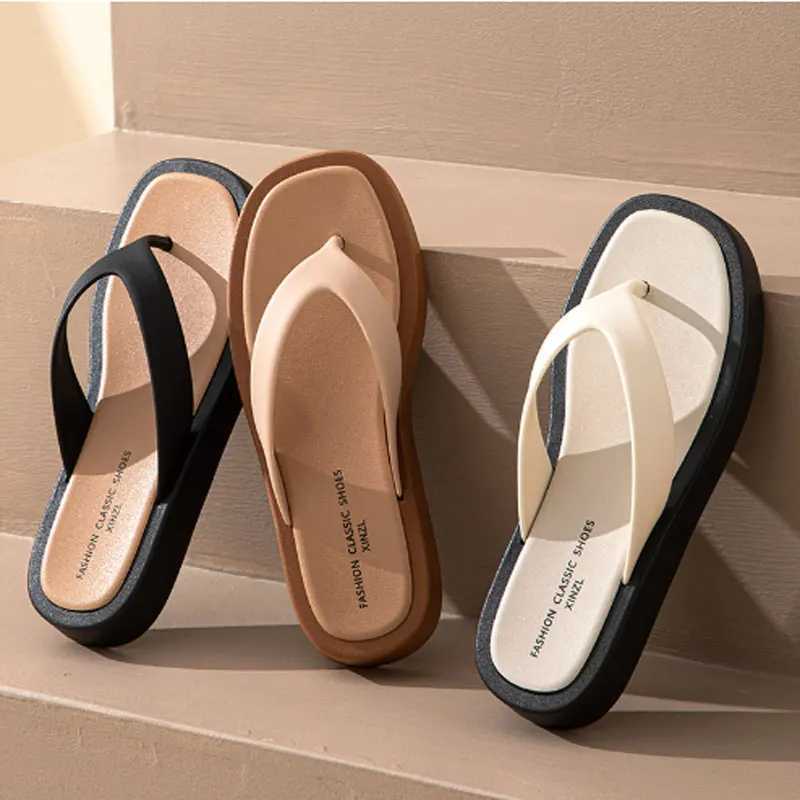 Classic Black-white Mixed Color Platform Flip Flops Women Thick Bottom Thong High Quality Leather Jandal Sandals Women Z250208