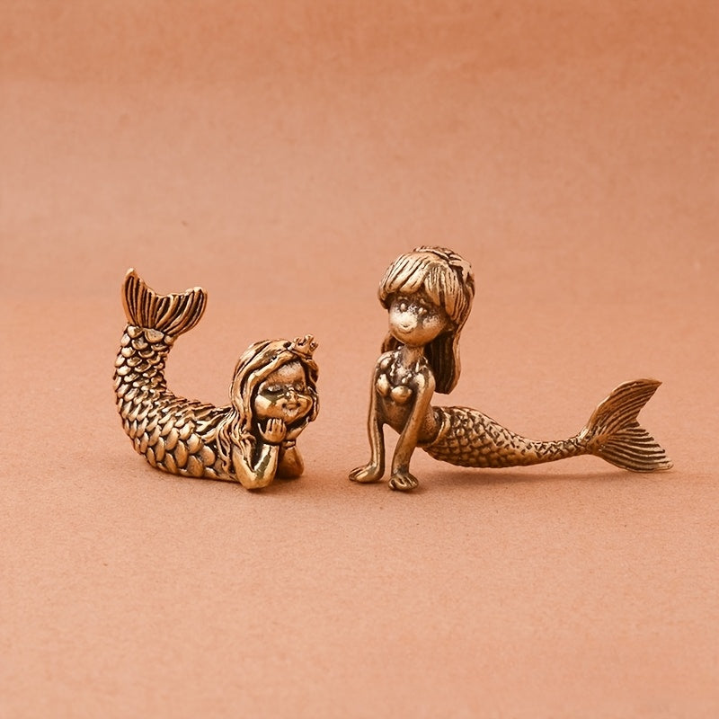 TEMU 1pc-2pcs Creative Brass Mermaid Desktop Decoration For Home Or Office, Bronze Sculpture Artwork For Christmas,halloween Decorations,fall Home