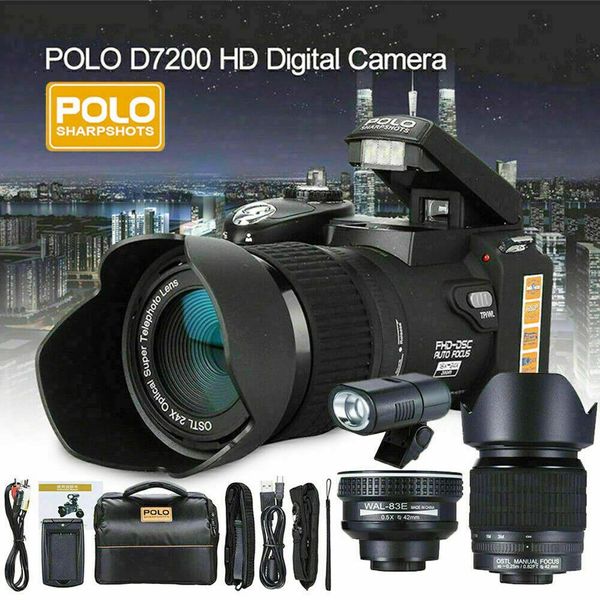 Camcorders POLO D7200 2023 HD Digital Camera 24X Telep o Wide angle Micro Single Lithium Battery Three Lens Outdoor video camera 230830