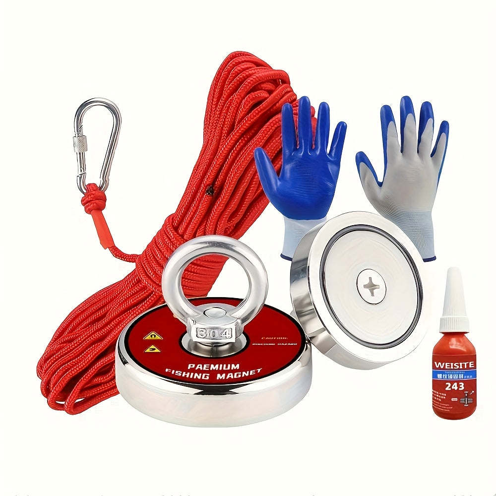TEMU 1000 Lbs Magnet Fishing Kit, Fishing Magnet, 20 Meter (65, 62 Feet) Durable Rope, Snap Hook, Protective Gloves, Complete Fishing Magnet Kit With