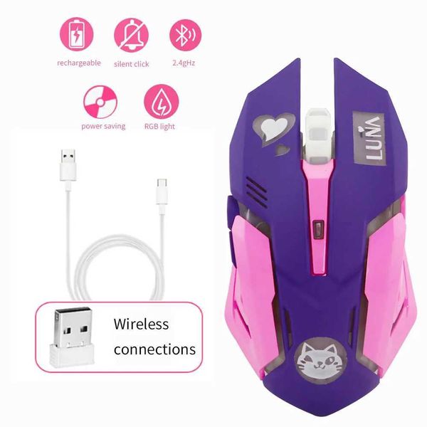 Mice 2.4G Wireless Mouse Colorful Backlight USB PC Computer Cute Gaming Mice Ergonomic Mause For Laptop PC Girls Pink Cute Kids Y2406279MH6