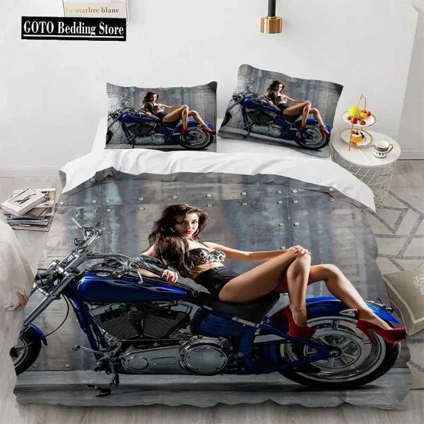 Bedding Sets Beauty Motorcycle Conjuntos de roupas de cama da moda Sexy Bedroom Tampa Conjunto de lençóis de cama de têxteis caseiros Conjun