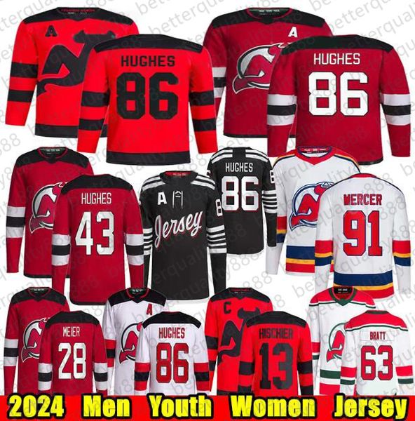 2024-25 New Season Reverse Retro Customized devlles hockey Jerseys 86 Jack Hughes #43 Luke Hughes Jesper Bratt Mens Womens Youth Hockey jers