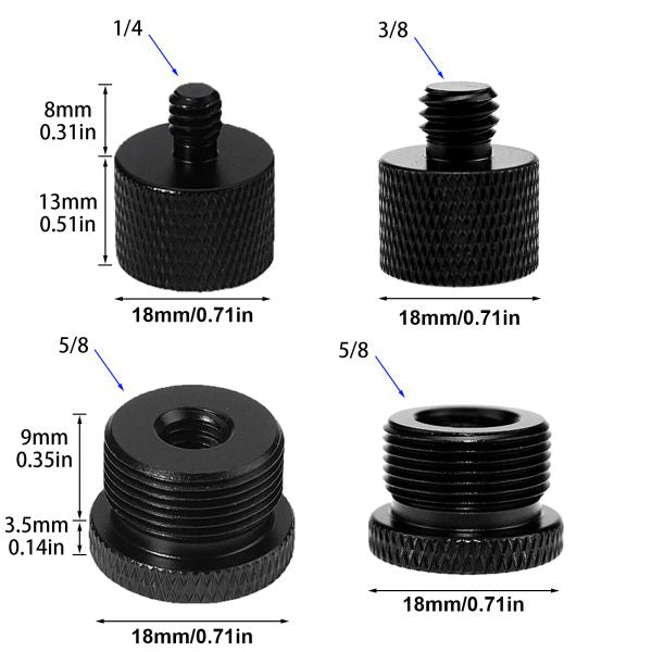 4x Thread Screw Adapter 5-8 Inch to 3-8 Inch 5-8 Inch to 1-4 Inch Male Female Convert Stand Fitting for Speakers Microphone