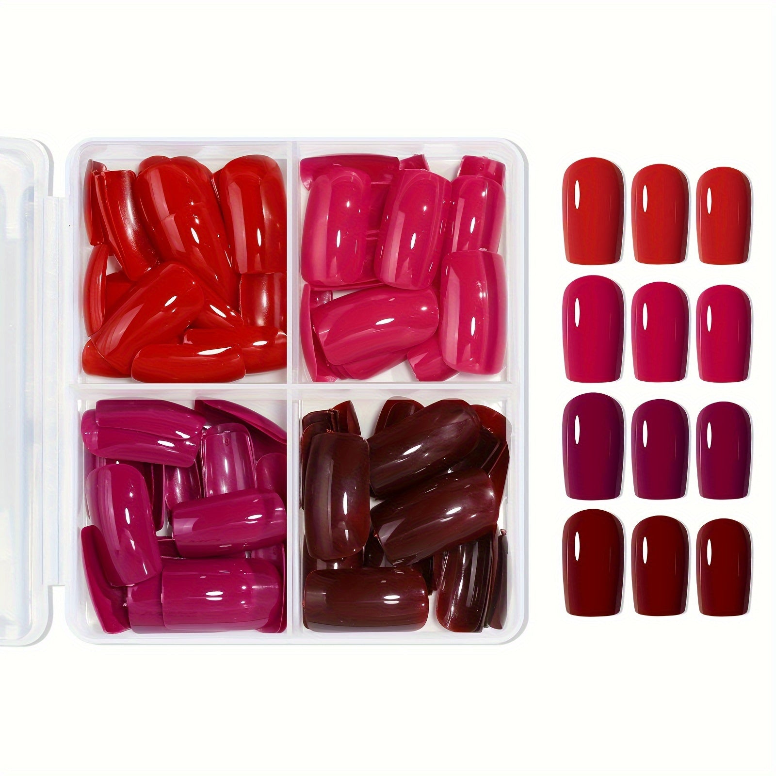 TEMU Misscheering 96pcs Press-on Nails Mixed Tones - Geometry Patterned Glossy Square Middle-length False Nail Tips Set