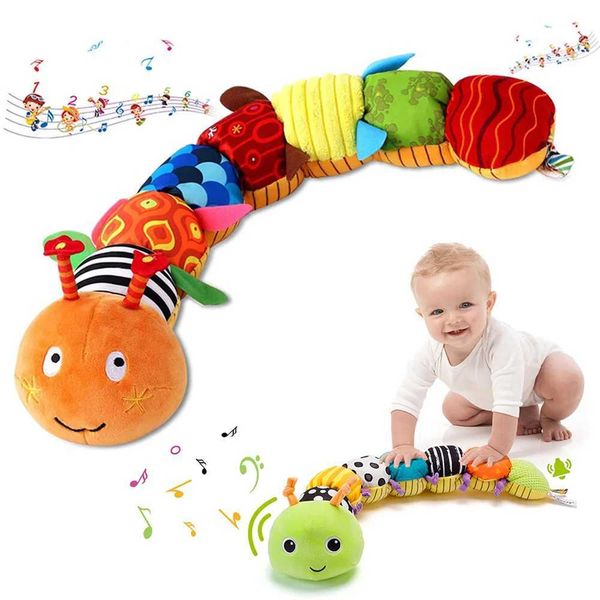 Plush Dolls Baby Rattle Musical Caterpillar Worm Soft Infant Plush Toys Educational Interactive Sensory Toy for Babies Newborn Toddler Gift