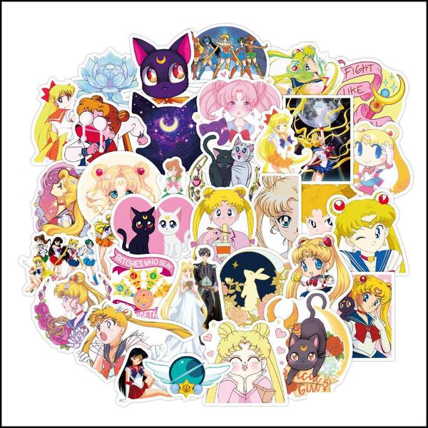 Wall Stickers 50Pcs-Set Sailor Moon Girls Waterproof Stickers For Notebook Laptop Guitar Car Sticker Drop Delivery 2021 Home Zlnewhome Dh6M9