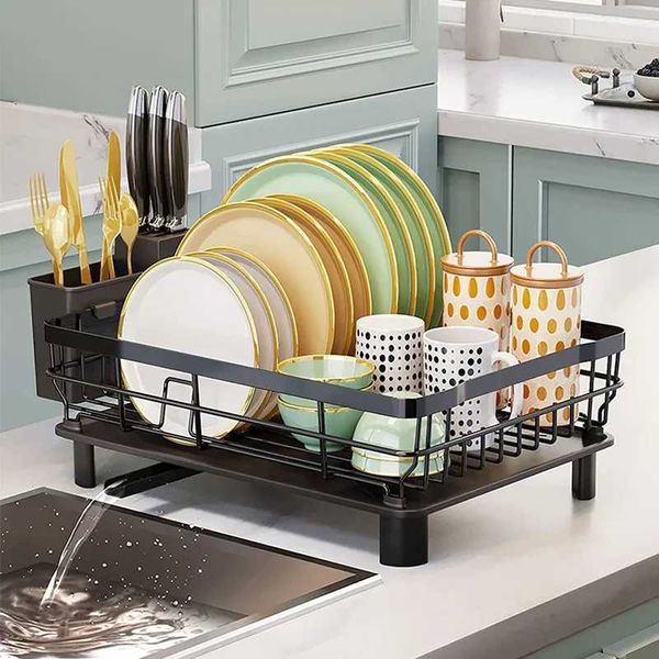 New disk drying rack with drainage basket countertop kitchen Utensils drainage rack Dinnerware Organizer kitchen storage rack toolX240816