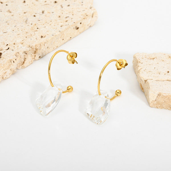 Boucles d'oreilles pendantes irrégulières en acier inoxydable 304 avec cristal transparent et zircone cubique