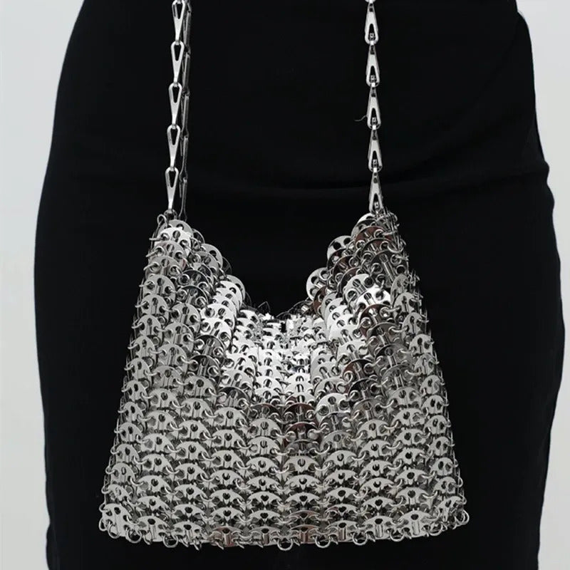 Aesthetic Bags Bag Handbag Hand Woven Metal Chain Tote Clutch Trend Travel Holiday Shoulder 250213