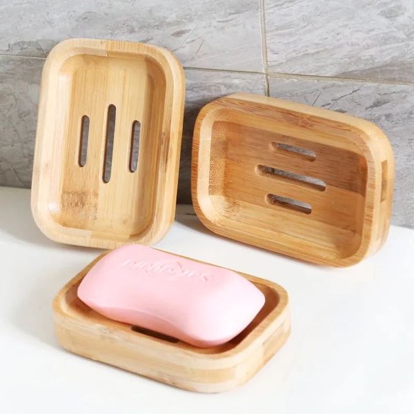 Natural Wood Bamboo Soap Dish Holder Shower Soap Holders Tray Container for Bathroom Kitchen Sponges Accessories Storage Box
